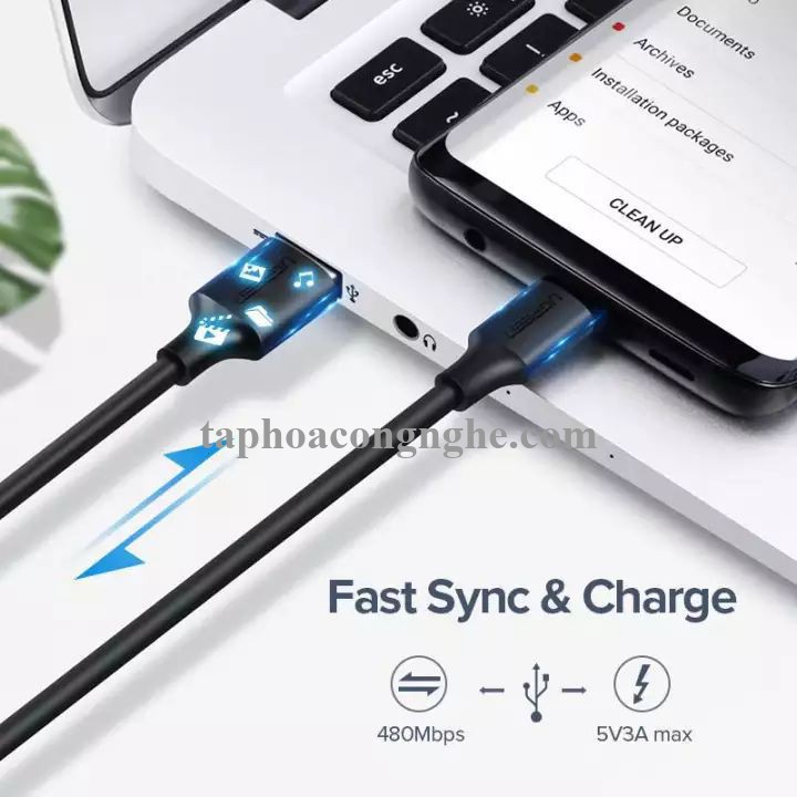 Ugreen 60225 3m 2.0 màu trắng cáp Usb ra Type C sạc và truyền dữ liệu US287 30060225
